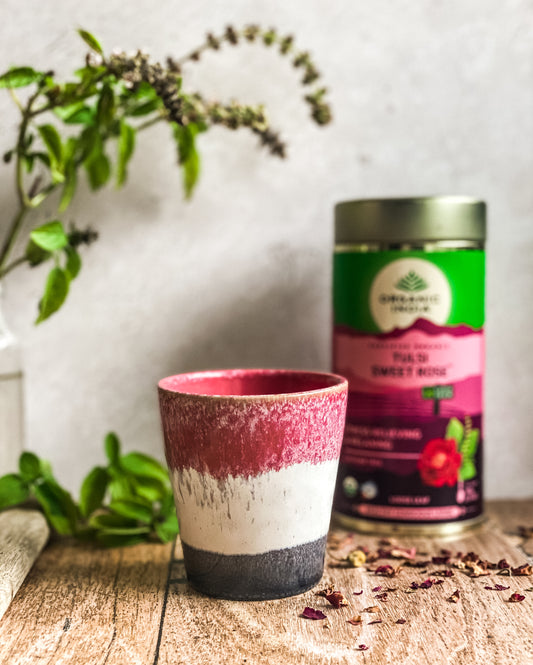 Organic India Tulsi Sweet Rose Loose Leaf, Tulsi tea, organic tea, tulsi, herbal tea, herbal infusions, sleep tea, turmeric tea, ashwagandha, holy basil, holy basil tea, green tea, lemon ginger tea, tea for sleep, moringa, ORGANIC INDIA, ORGANIC INDIA Australia, herbal supplements