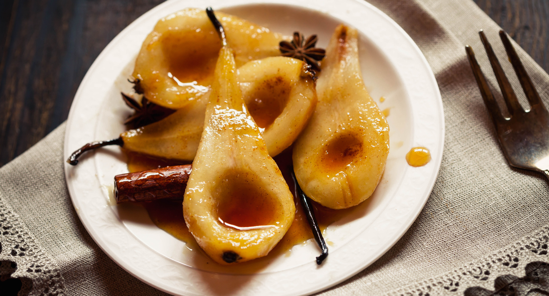 Tulsi Masala Chai Spiced Baked Pears