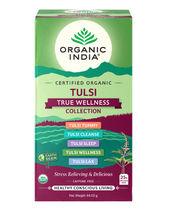 Tulsi True Wellness Collection, Tulsi tea, organic tea, tulsi, herbal tea, herbal infusions, sleep tea, turmeric tea, ashwagandha, holy basil, holy basil tea, green tea, lemon ginger tea, tea for sleep, moringa, ORGANIC INDIA, ORGANIC INDIA Australia, herbal supplements