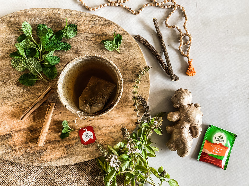 Organic India Tulsi Tummy, Tulsi tea, organic tea, tulsi, herbal tea, herbal infusions, sleep tea, turmeric tea, ashwagandha, holy basil, holy basil tea, green tea, lemon ginger tea, tea for sleep, moringa, ORGANIC INDIA, ORGANIC INDIA Australia, herbal supplements