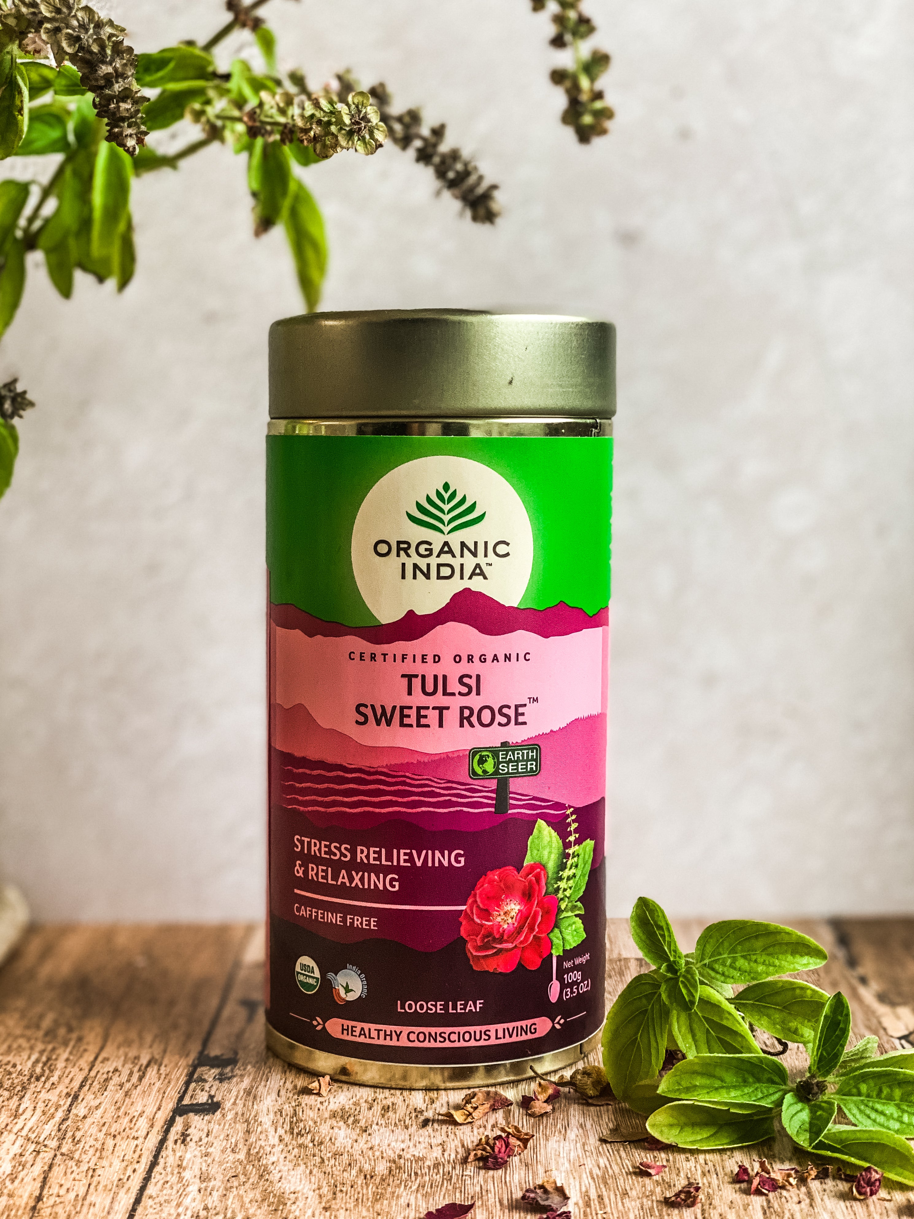 Organic India Tulsi Sweet Rose Loose Leaf, Tulsi tea, organic tea, tulsi, herbal tea, herbal infusions, sleep tea, turmeric tea, ashwagandha, holy basil, holy basil tea, green tea, lemon ginger tea, tea for sleep, moringa, ORGANIC INDIA, ORGANIC INDIA Australia, herbal supplements