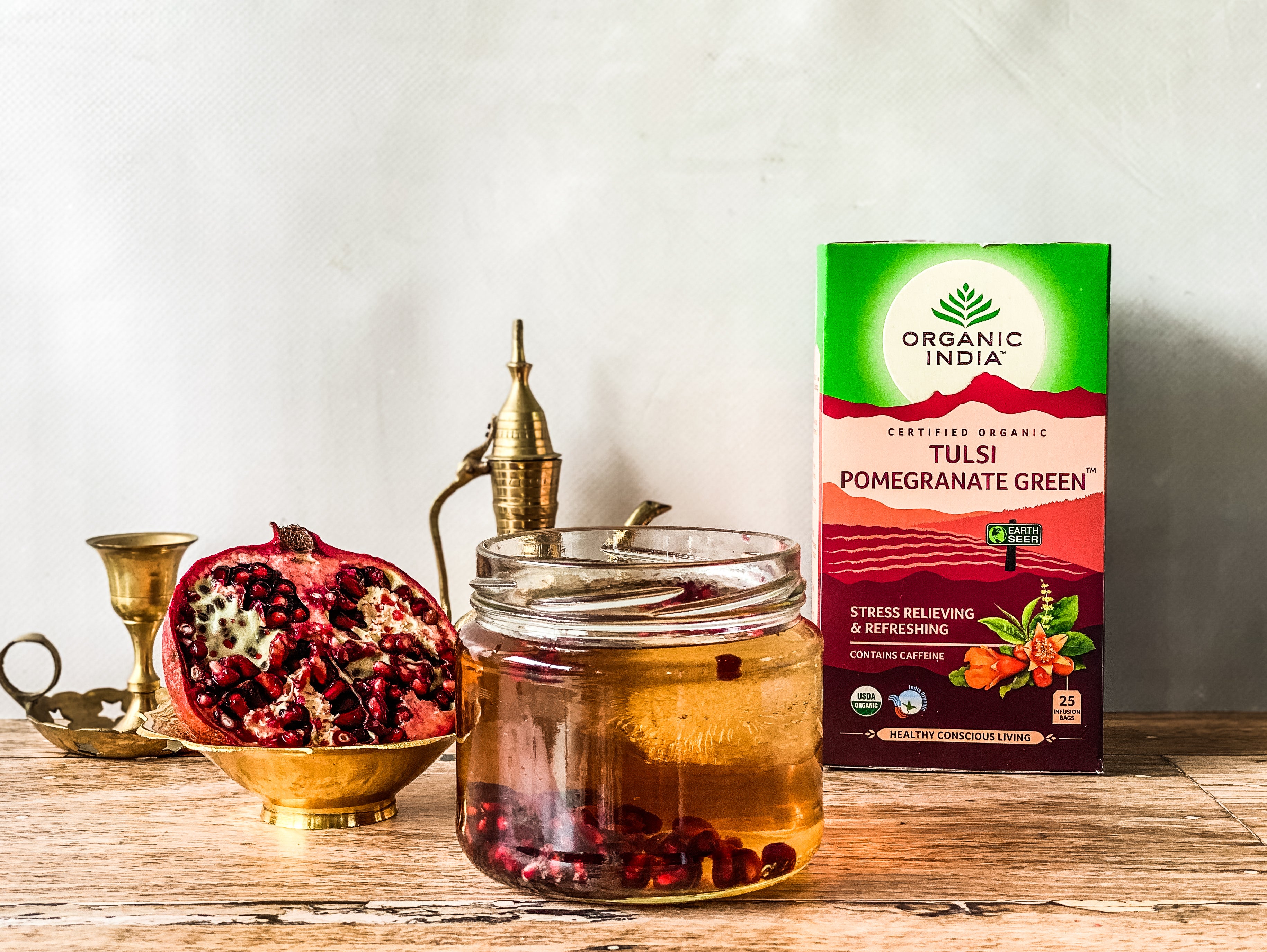 Organic India Tulsi Pomgranate Green, Tulsi tea, organic tea, tulsi, herbal tea, herbal infusions, sleep tea, turmeric tea, ashwagandha, holy basil, holy basil tea, green tea, lemon ginger tea, tea for sleep, moringa, ORGANIC INDIA, ORGANIC INDIA Australia, herbal supplements