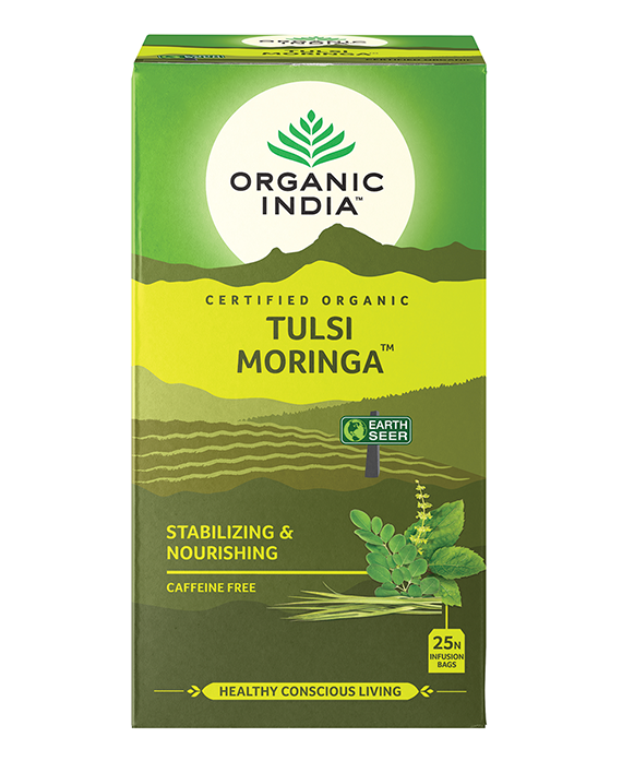 Tulsi Moringa, Tulsi tea, organic tea, tulsi, herbal tea, herbal infusions, sleep tea, turmeric tea, ashwagandha, holy basil, holy basil tea, green tea, lemon ginger tea, tea for sleep, moringa, ORGANIC INDIA, ORGANIC INDIA Australia, herbal supplements