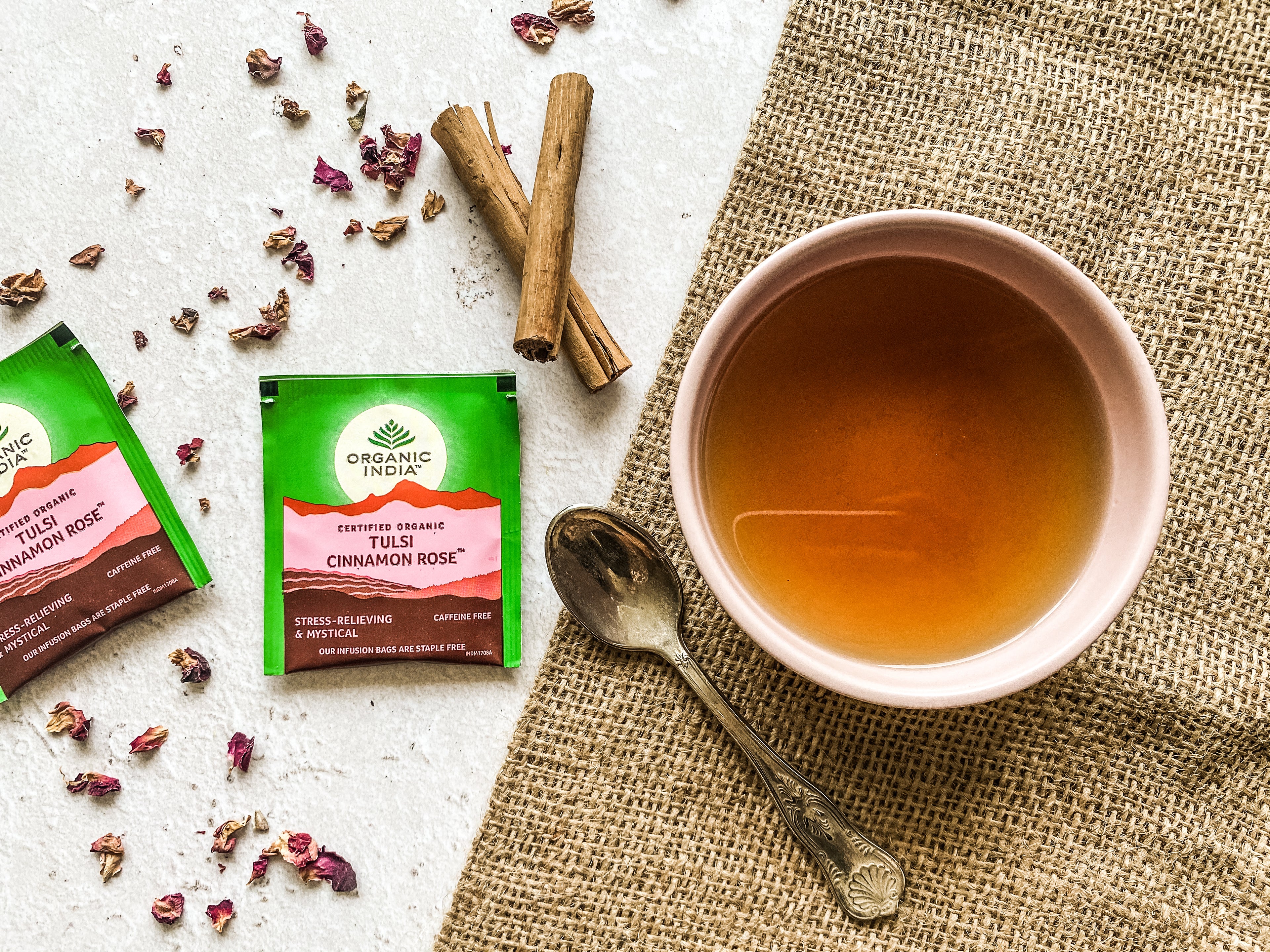 Tulsi Cinnamon Rose infusion is perfect for a peaceful moment of self empowerment to find your own inner calm.